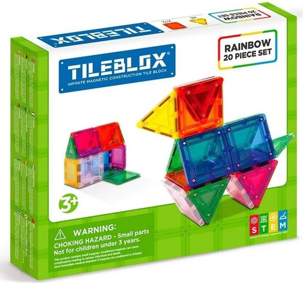 Jeu Magnétique de Construction Tileblox Rainbow 20 el pour Petit Enfant