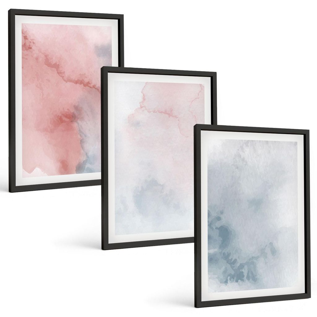 Bilder Set 3-teilig im schwarzen Rahmen – Wandbilder 3 Stück – gerahmte Poster für Wohnzimmer, Schlafzimmer und Flur – 40x60 cm – Pastell...