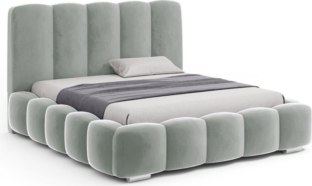 FURMEB GLAMOUR Polsterbett Bett mit Bettkasten Plsch 200x200cm Silber