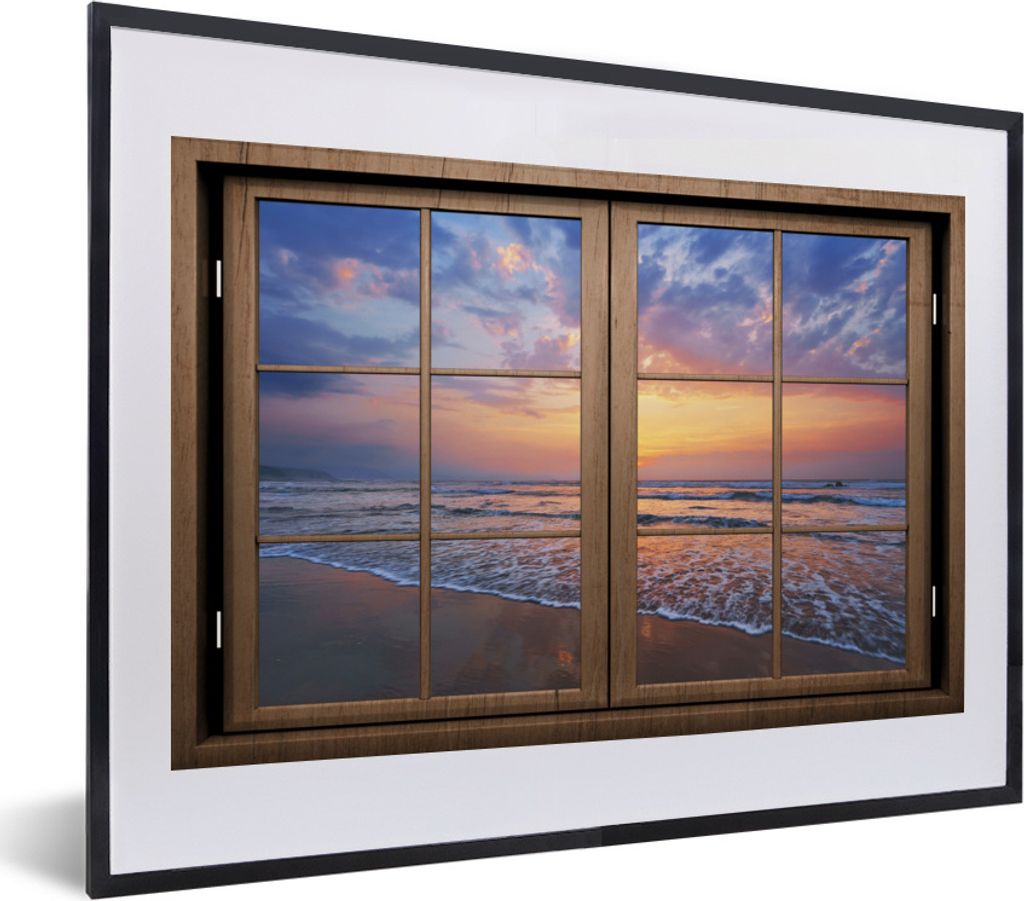 MuchoWow Gerahmtes Poster Aussicht - Strand - Meer 40x30 cm - Poster mit Schwarzem Bilderrahmen Wandposter Rahmen Foto Bilder - Bilderrahmen - Po...