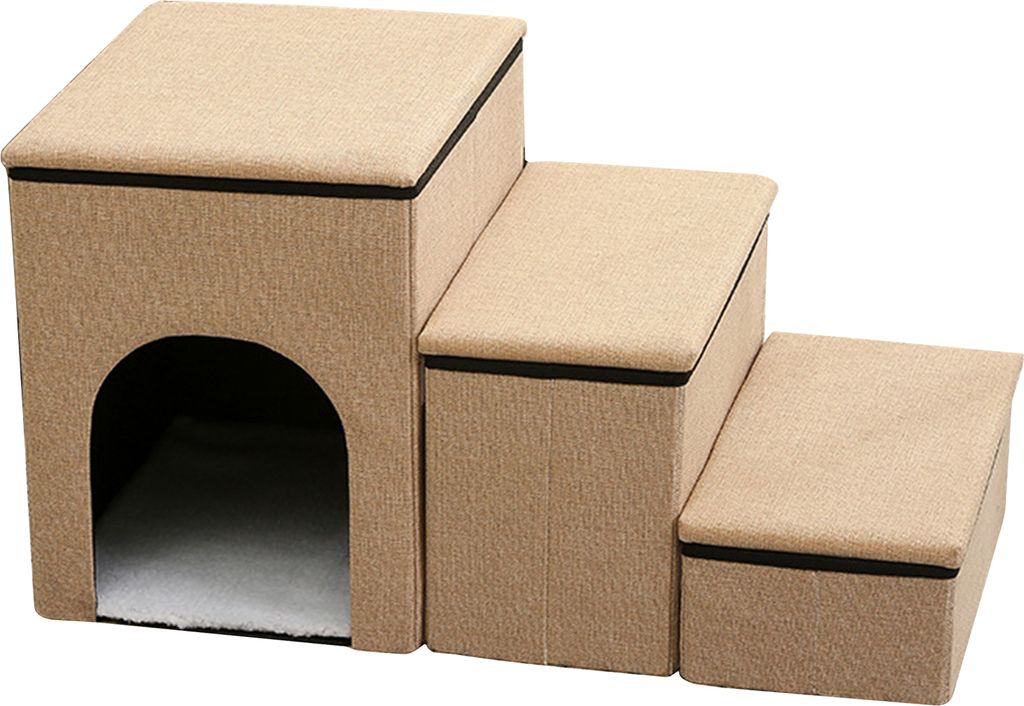 Haustiertreppe, faltbare Hundetreppe, bequem und langlebig, 3-in-1-Design-Treppe mit Stauraum und Haustierhaus, 3-Stufen-Haustiertreppe, rutschfest...