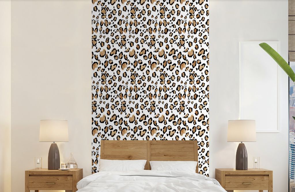 MuchoWow Fototapete für Wohnzimmer oder Schlafzimmer Wandtapete Vinyl Motivtapete Pantherdruck - Braun - Muster - 120x240 cm - Hintergrundbild