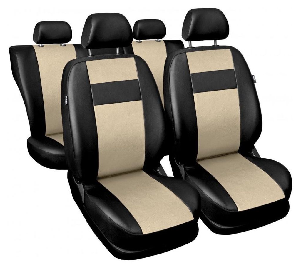 Universelle Kunstleder-Sitzbezüge für Vorder- und Rücksitze des Autos — Komplettset in Schwarz und Beige