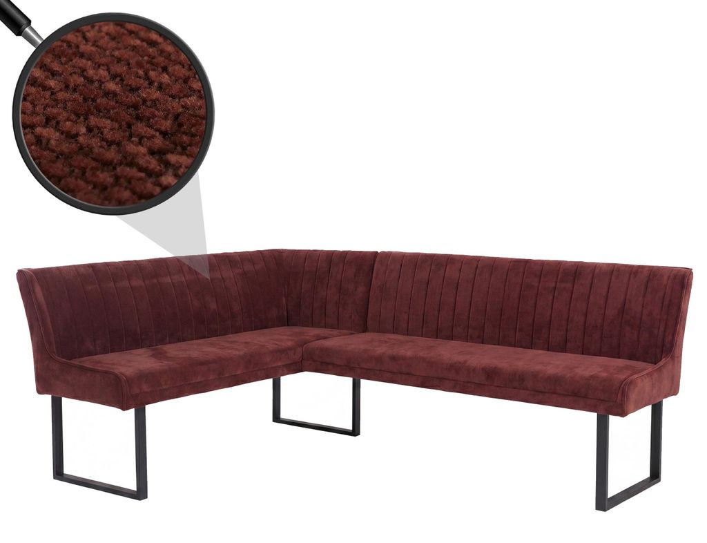 Eckbank HWC-O82, Esszimmerbank Bank, (310g/m²) Chenille Stoff/Textil Metall 159x210cm rot