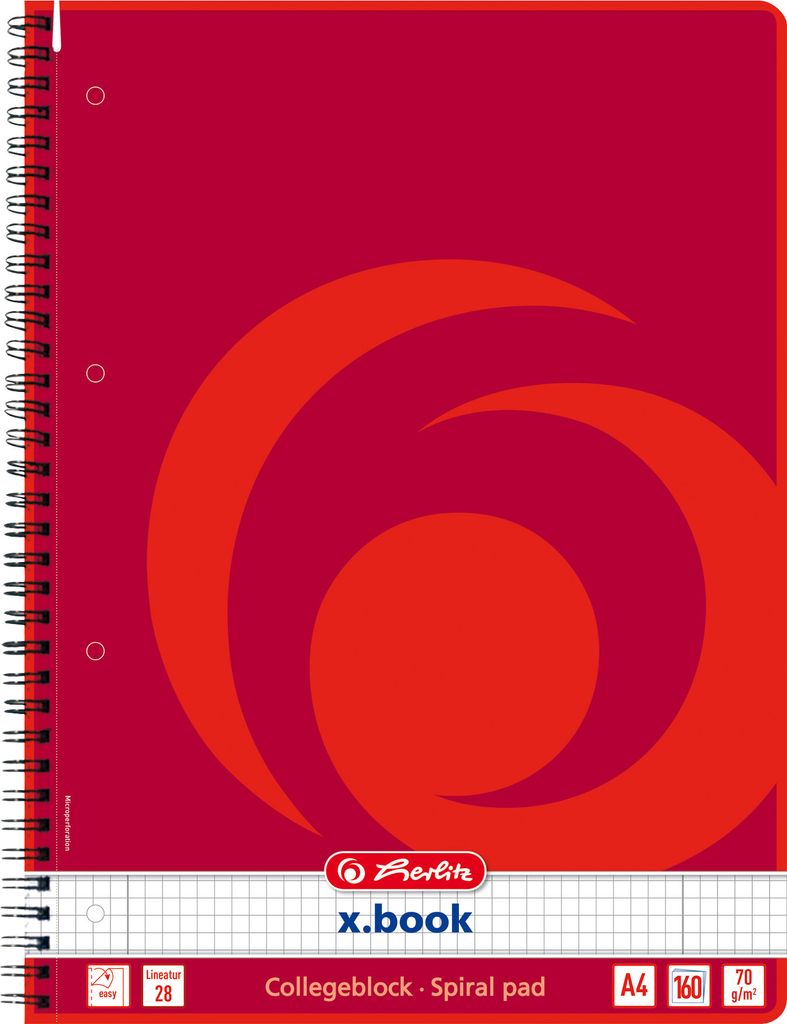 3x Herlitz Collegeblock XL / 160 Bl. / DIN A4 / Spiralblock / Lin.28 / kariert
