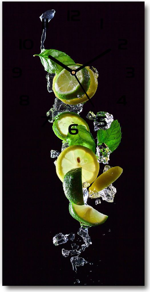 Wanduhr aus Glas – 30x60 cm - Glasbild - Glasuhr - Gehärtetes Glas -Limette und Zitrone