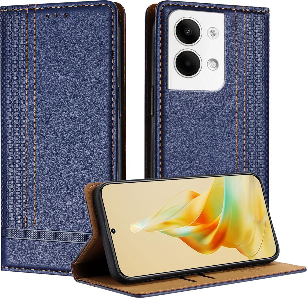 Handyhülle für OPPO Reno9 Leder Flip Klappbare Schutzhülle mit Standfunktion Blau