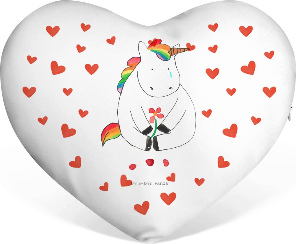 Mr. & Mrs. Panda Sofakissen Einhorn Traurig - Weiß - Geschenk, Dekokissen, Unicorn, Einhörner, Trauer, Kuschelkissen, Liebe, Herz, Glitzer, Blume...