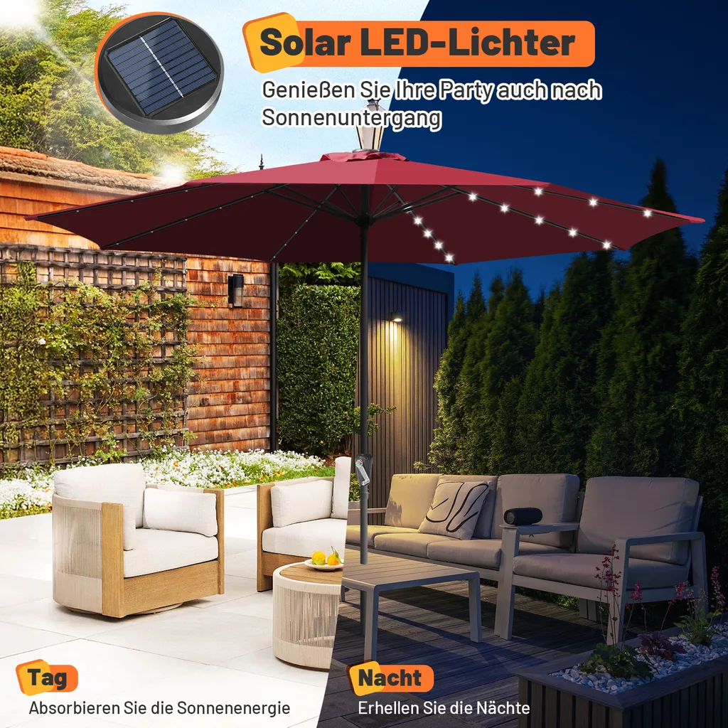 Izrielar Ombrellone 3,5 m con Luci LED - Parasole Rosso per Terrazza - 5
