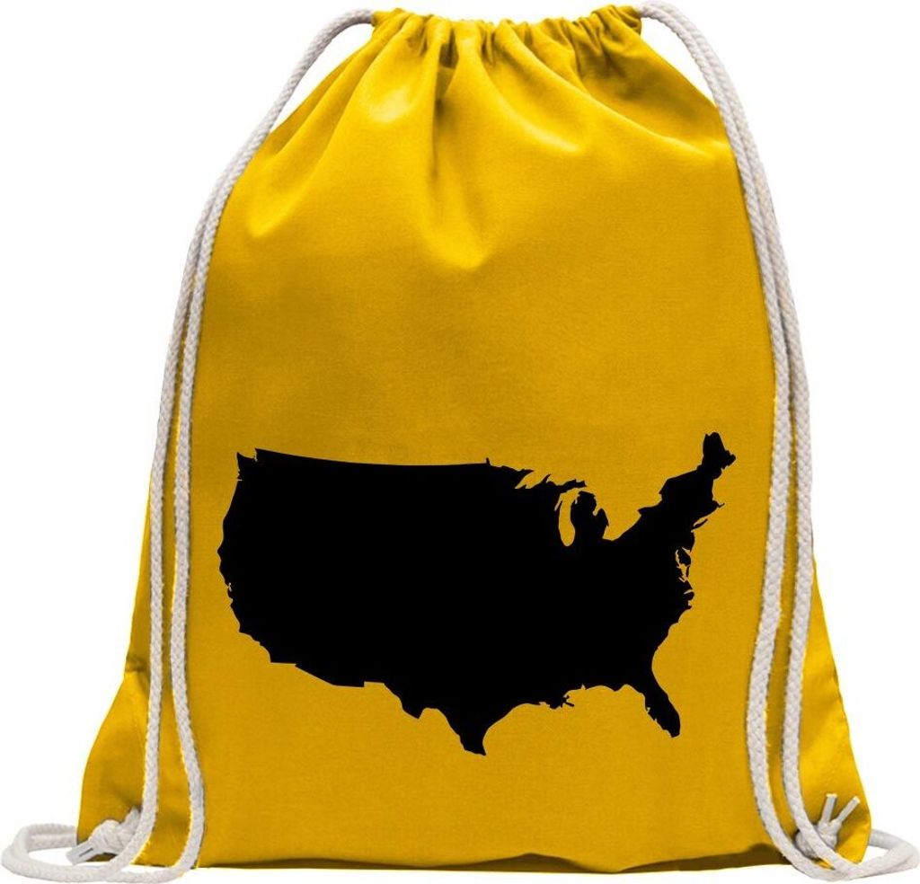 Kiwistar - Turnbeutel - gelb - USA - Vereinigte Staaten Umriss - Fun Rucksack Sport Beutel Gymsack Baumwolle mit Ziehgurt