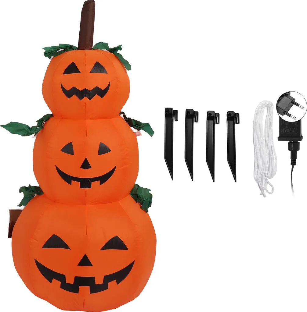 Citrouilles Gonflables Halloween 120cm - Trio Empilé Lumineux avec Prise EU