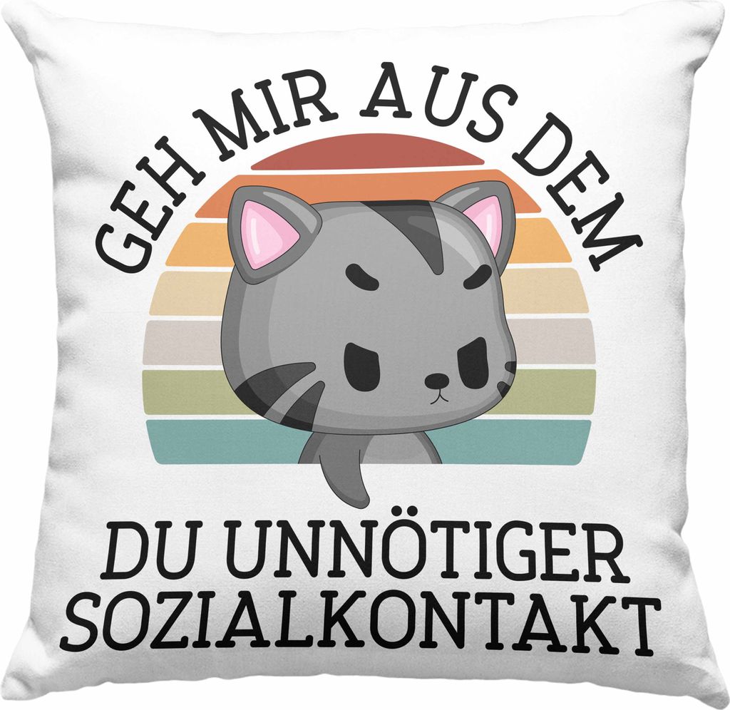 Trendation - Lustige Deko-Kissen mit Füllung 40x40 Geh Mir Aus Dem Weg Du Unnötiger Sozialkontakt Geschenk Katze Witzige Deko-Kissen mit Füllung...