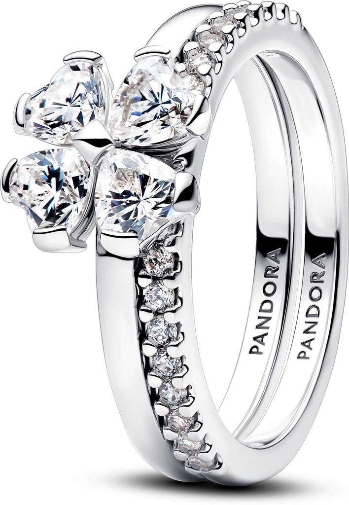 Pandora Funkelndes Glückskleeblatt Teilbarer Ring 194507C01 Damenring, Ringgröße:54 / 7