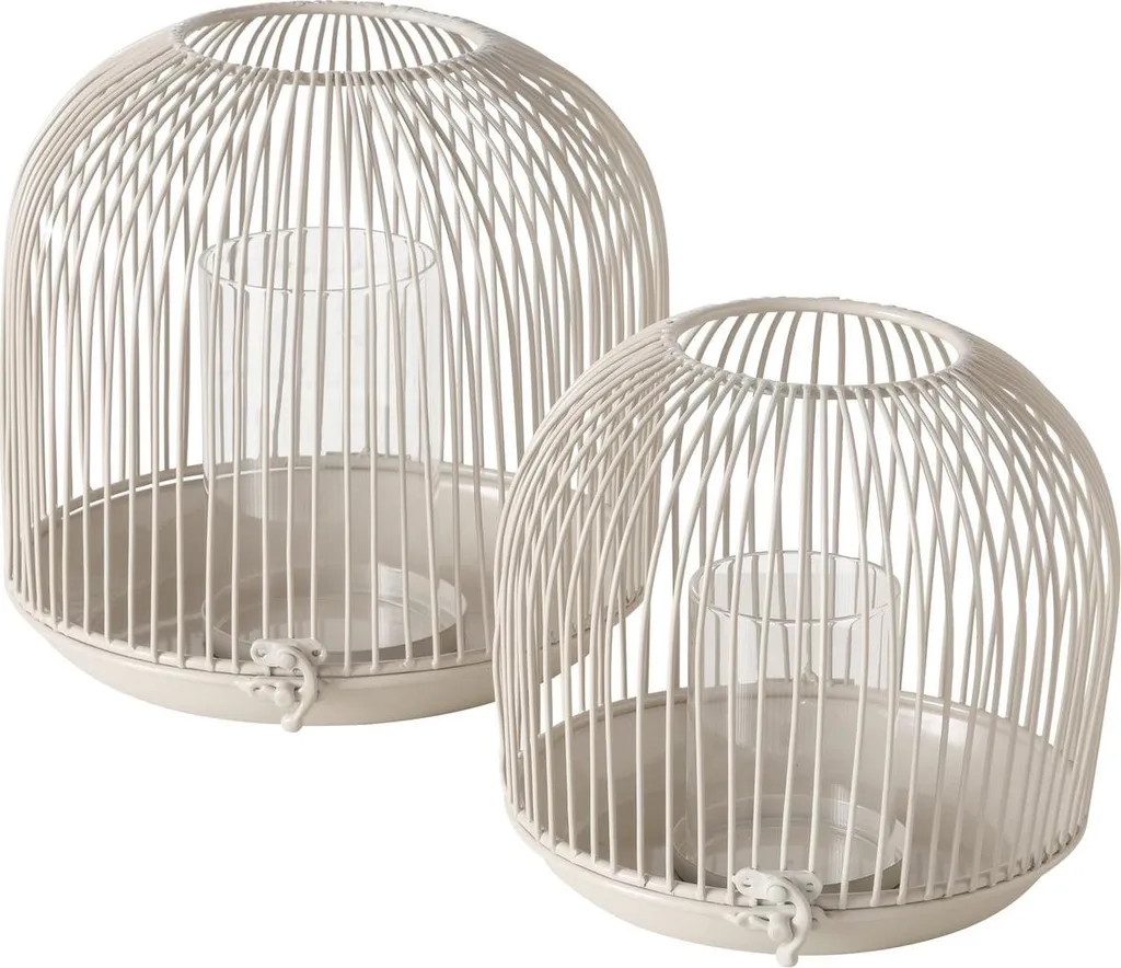 Lanternes design en métal beige JUSTINE ensemble de 2 pièces