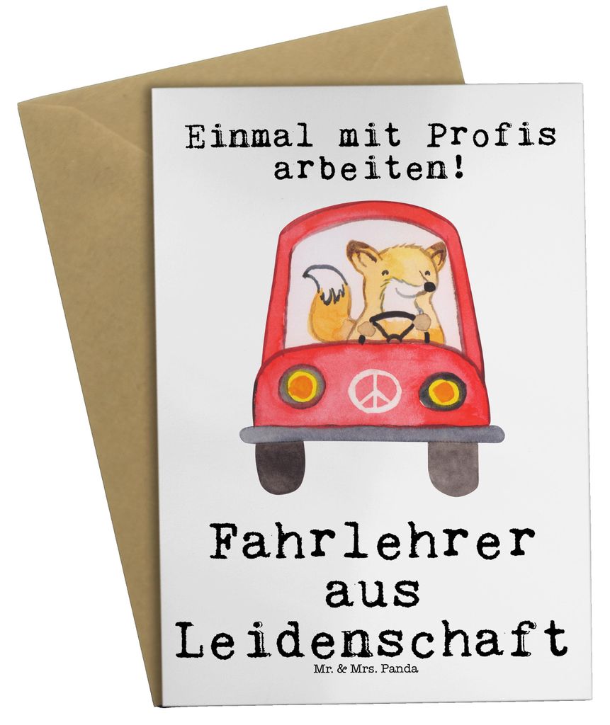 Mr. & Mrs. Panda Klappkarte Fahrlehrer Leidenschaft - Weiß - Geschenk, weihnachtskarten, babykarte, einladungskarten, Fahrschule, osterkarte, hoch...