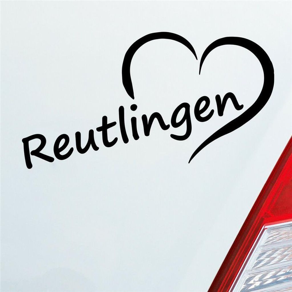 Auto Aufkleber Reutlingen Herz Stadt City Love Liebe 15,5x8 cm Schwarz Glanz Sticker Heckscheibenaufkleber