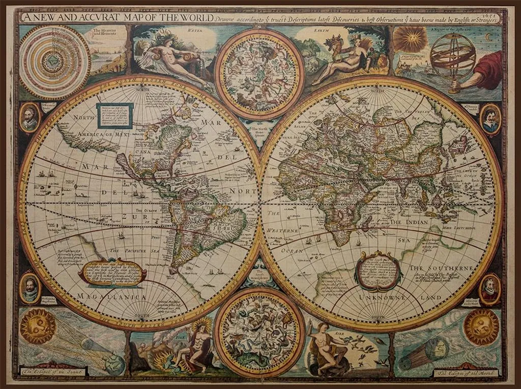 Décoration murale historique carte monde antique pour salon et bureau