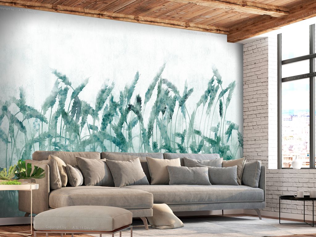 Vlies Fototapete grüne Blumen 400x280 cm Tapeten Wandtapete XXL Natur Pflanzen wie gemalt b-A-0777-a-a