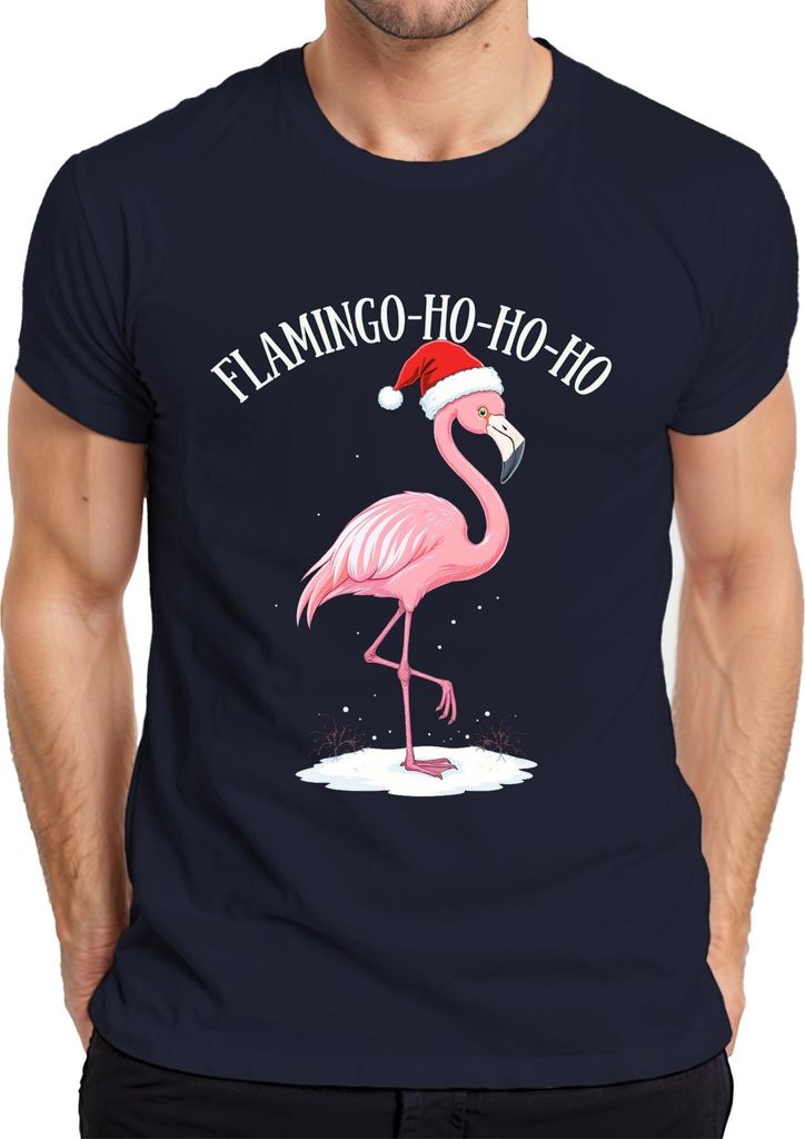 FLAMINGO-HO-HO-HO Weihnachtsflamingo Weihnachten Lustig Geschenk Herren T-Shirt, Navy, XL