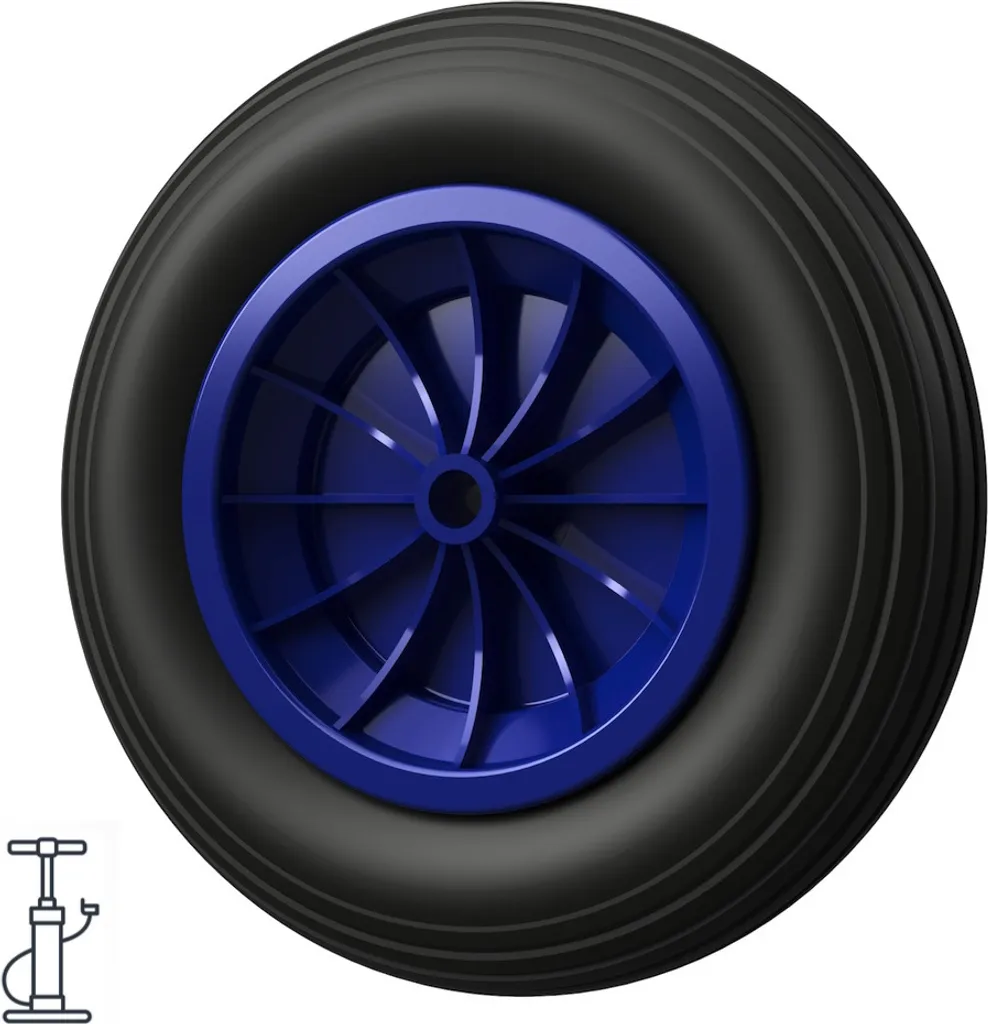 Ruota Carriola 3.50-8 per Giardinaggio | Ø 370mm Soft-Grip Blu Nero