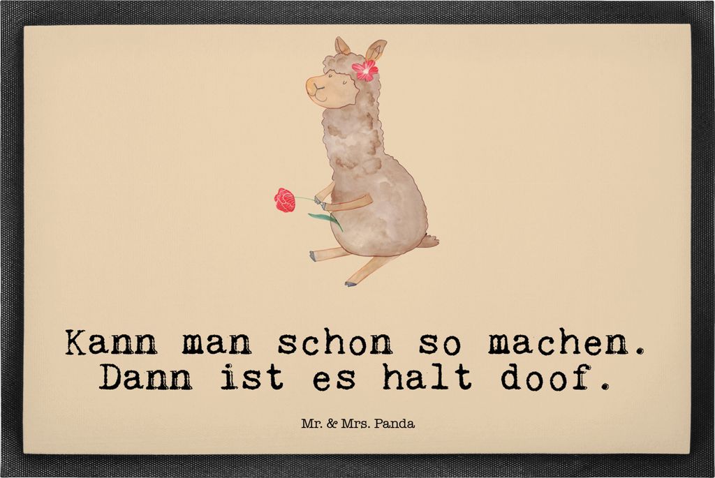 Mr. & Mrs. Panda Gummimatte Alpaka Blume 50 x 75 cm - Kaktus Grün - Geschenk, flurmatte, Lamas, Lama, Fußabstreifer, Spruch, Bodenvorleger, fußm...