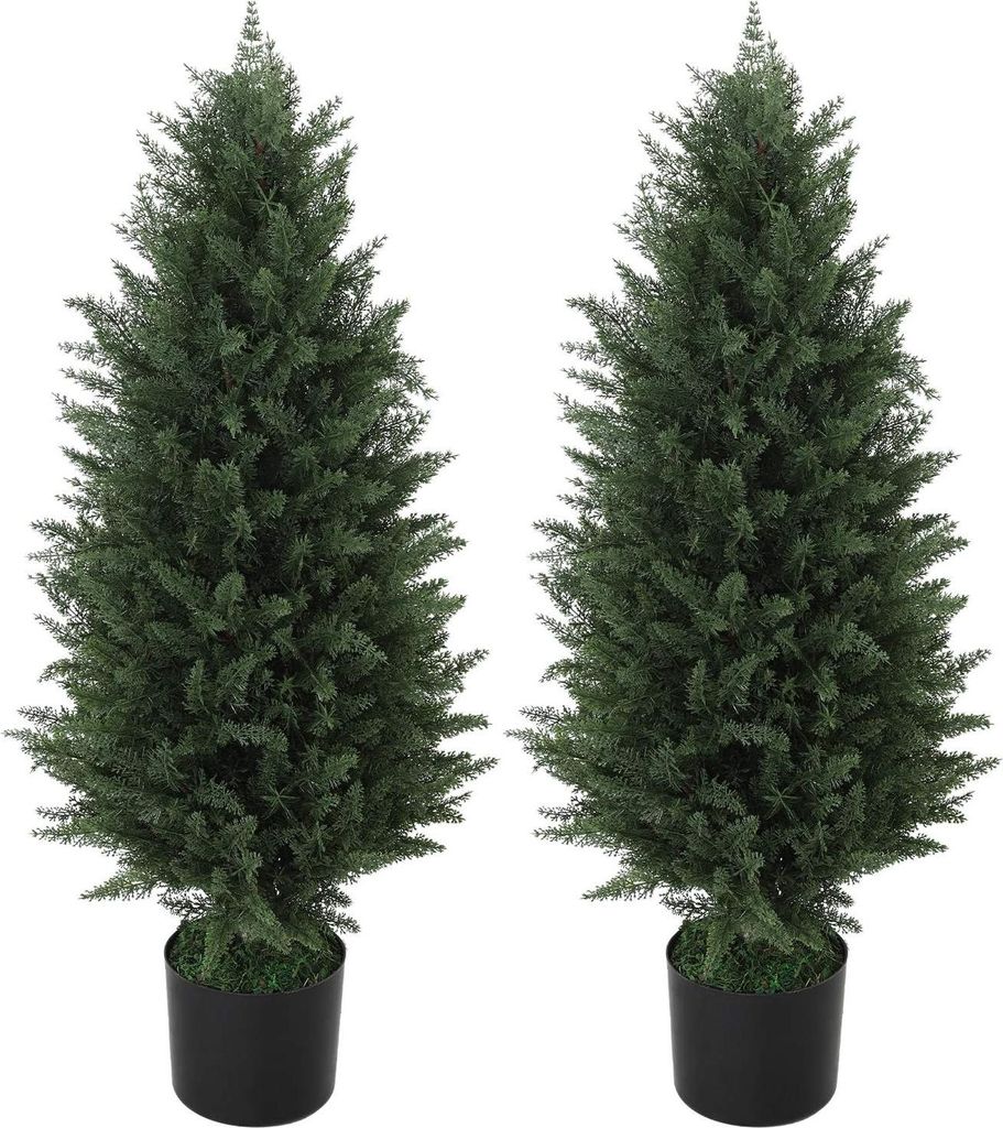 Künstliche Zypresse 2er-Set groß 90 cm Kunstpflanze, künstliche Pflanzen im Topf, UV-beständig Kunstbaum wie echt Dekoration für Wohnzimmer Sc...