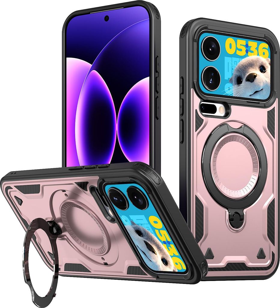 Dual Layer Hülle für Xiaomi 17 Pro Max mit Ring Ständer Magnetisch Stoßfest Handyhülle Roségold