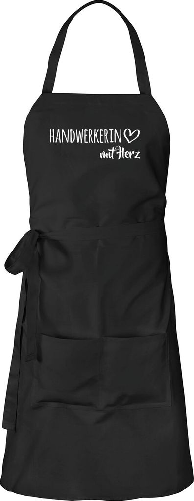 Huuraa Schürze Handwerkerin mit Herz Schwarz mit Taschen Baumwolle Kochschürze Geschenkidee