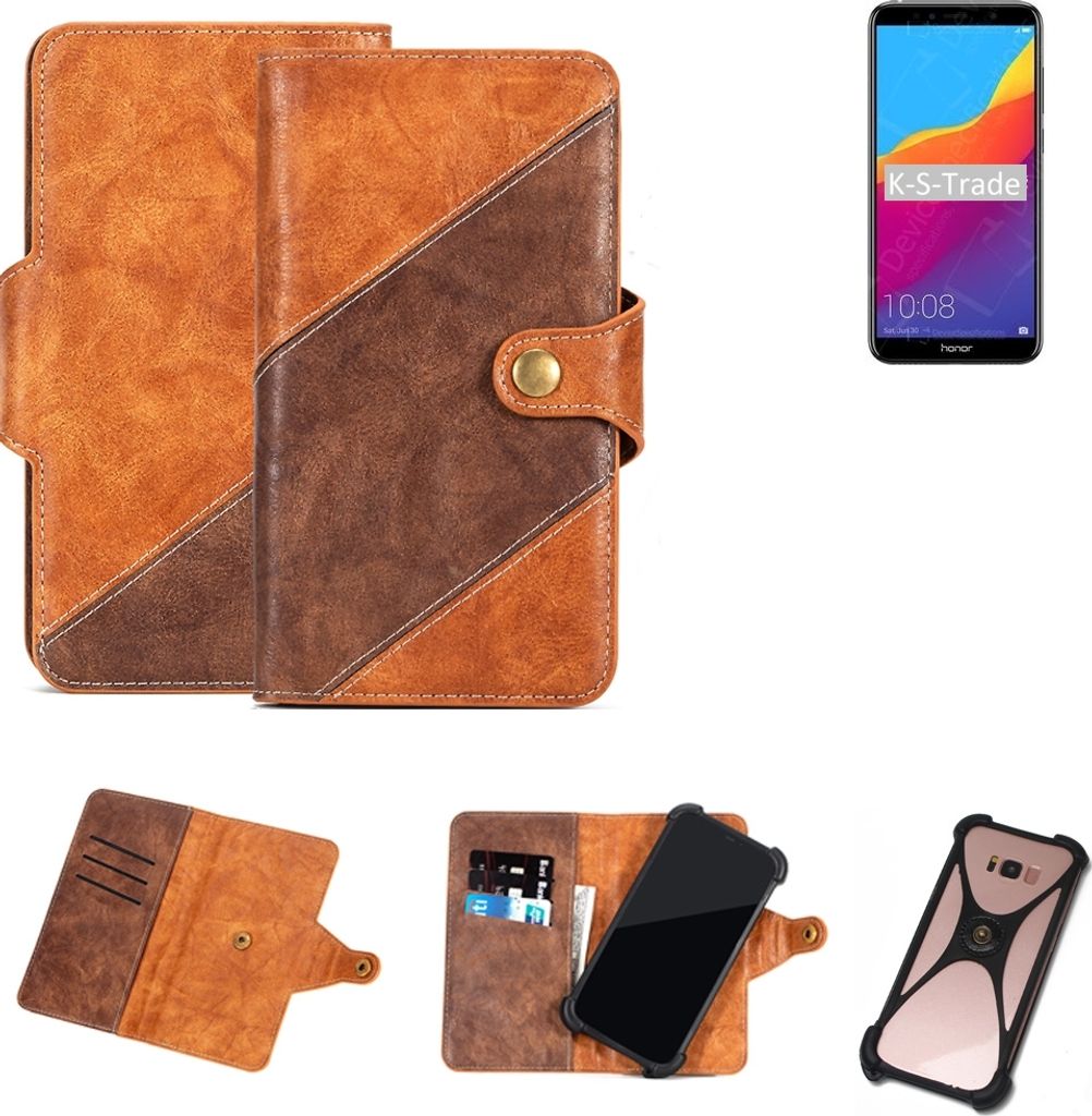 K-S-Trade Handy-Hülle Schutz-Hülle Bookstyle Case Wallet-Case kompatibel mit Huawei Honor 7A Pro Handy Cover Bumper Kantenschutz Smartphone