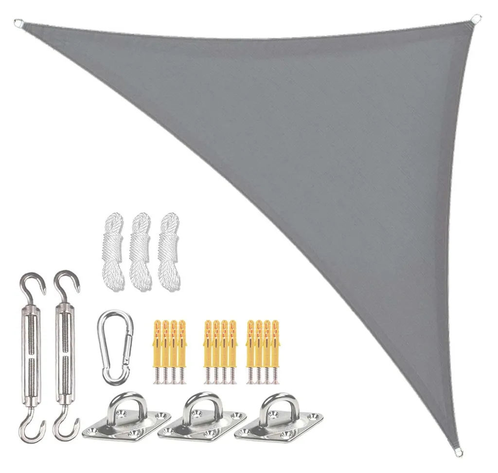 Voile d'ombrage triangulaire 3x4x5m en PES gris avec kit de fixation