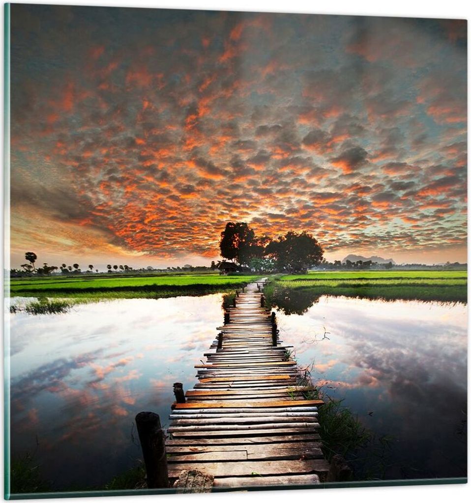 Bilder auf glas - Asien brücke see natur - 30x30cm - Glasbilder - Wandbilder - Kunstdruck - zum Aufhängen bereit - Wanddekoration aus Glas - Glas...
