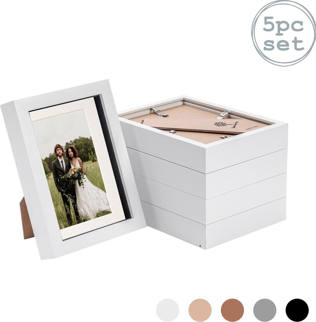 Nicola Spring Stück 5 8 x 10 3D-Schatten-Kasten-Foto-Rahmen-Set - Craft Anzeigen Bilderrahmen mit 5 x 7 Montage - Glas Aperture - Weiß / Elfenbein