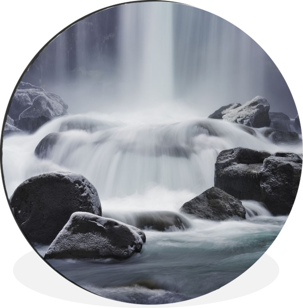 MuchoWow Aluminium Wandkreis Wasserfall - Steine - Natur Ø 60 cm Wanddeko Modern Wohnzimmer - Wand Kreis - Wandbild - Schlafzimmer - Aluminium B...