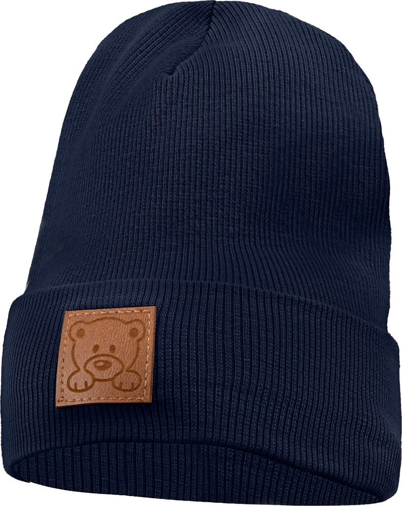 Kinder Beanie Strickmütze Mit Breiter Krempe Feinstrick Mütze Doppelt Gestrickt 44-46 Marineblau