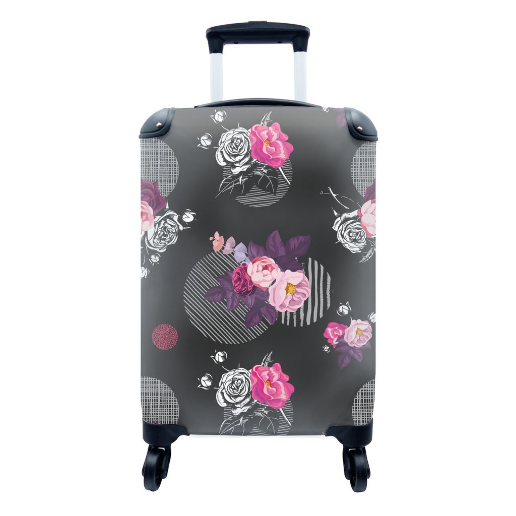 MuchoWow Koffer Handgepäck Trolley Rollkoffer Kleine Reisekoffer mit 4 Rollen - Rosen - Blumen - Muster - Cabin Size < 55x40x23 cm & 55x40x20 cm...