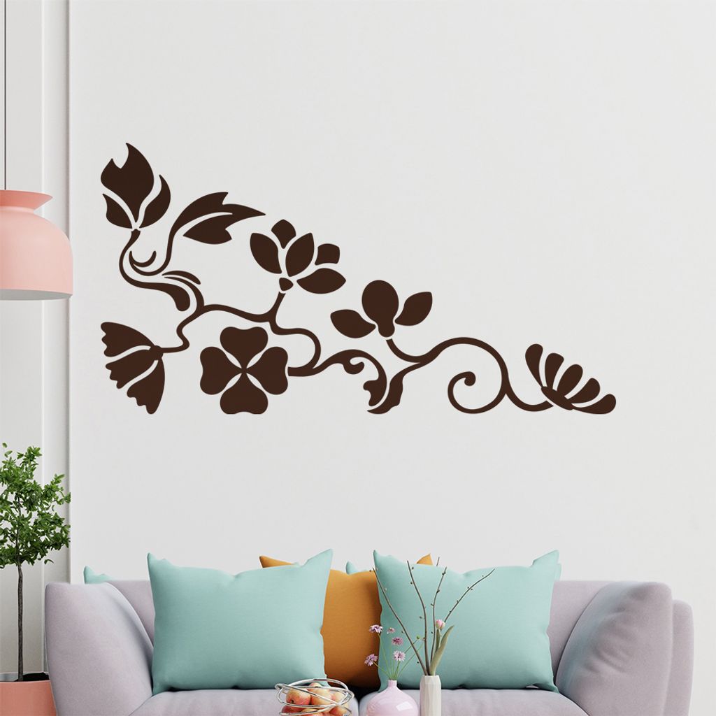 Eckeornament -Blüten - Kleeblatt Wandtattoo in 6 Größen - Wandaufkleber Wall Sticker - Dekoration, Küche, Wohnzimmer, Schlafzimmer, Badezimmer