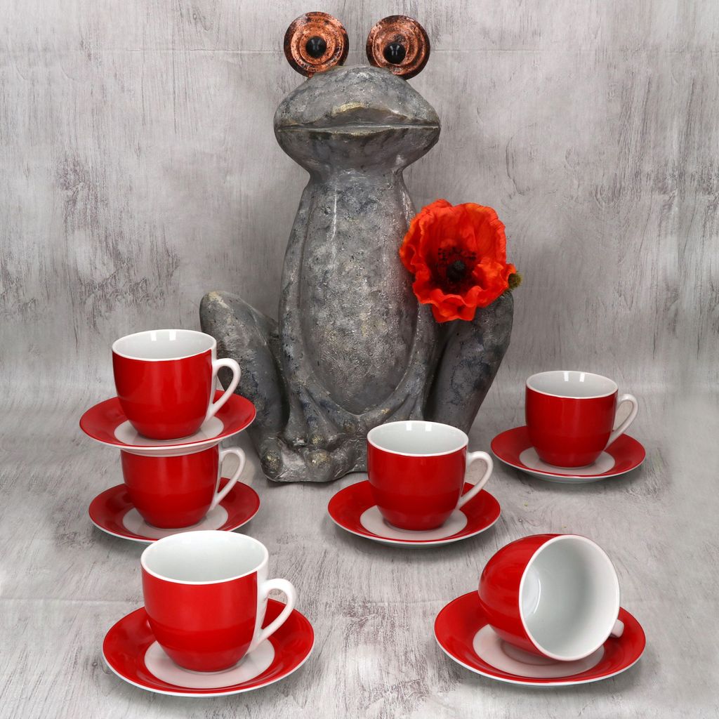 6er Set Variant Rot Kaffeetassen mit Untertassen für 6