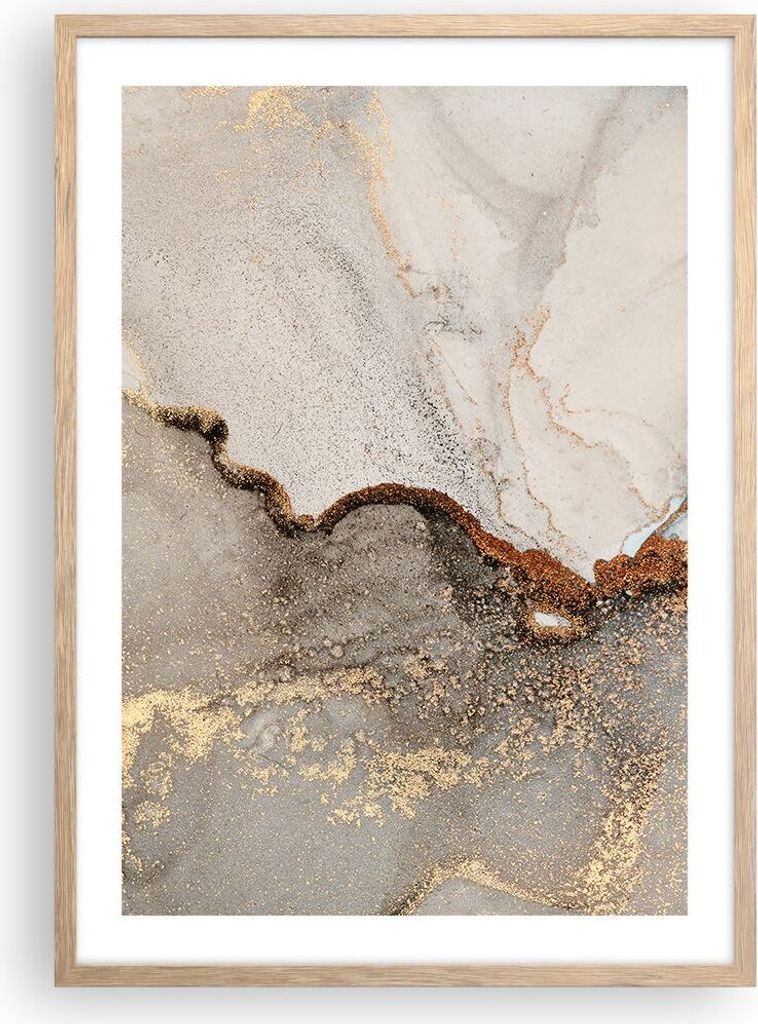 Gerahmtes Poster - Rahmen in heller Eiche - Stein Sand Abstraktion - 50x70 cm - Wand Bild - Wanddeko - Wandbilder - Kunstposter - Wandposter - Bild...