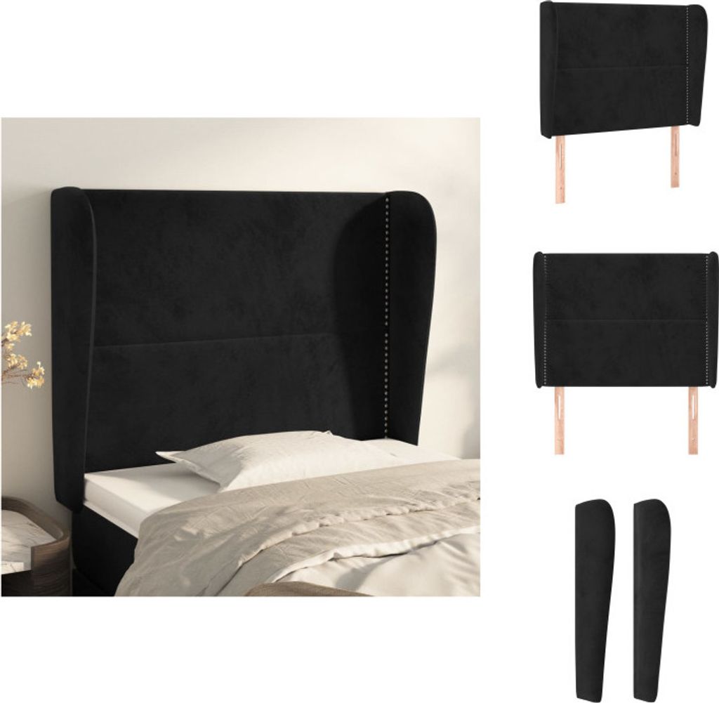 vidaXL Kopfteil mit Ohren Schwarz 103x23x118/128 cm Samt - Kopf- & Fußenden