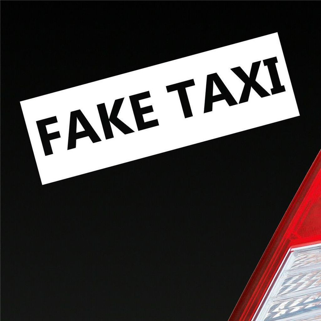Auto Aufkleber Fake Taxi Car Schriftzug 19x6 cm Weiss Matt Sticker Heckscheibenaufkleber