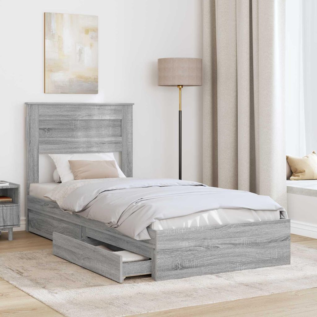 “2026 Modern“ Aufbewahrungsbett Graues Sonoma 90 x 190cm Holzwerkstoff - Designermöbel 131091 - Klassische BettenJugendbett Tagesbett