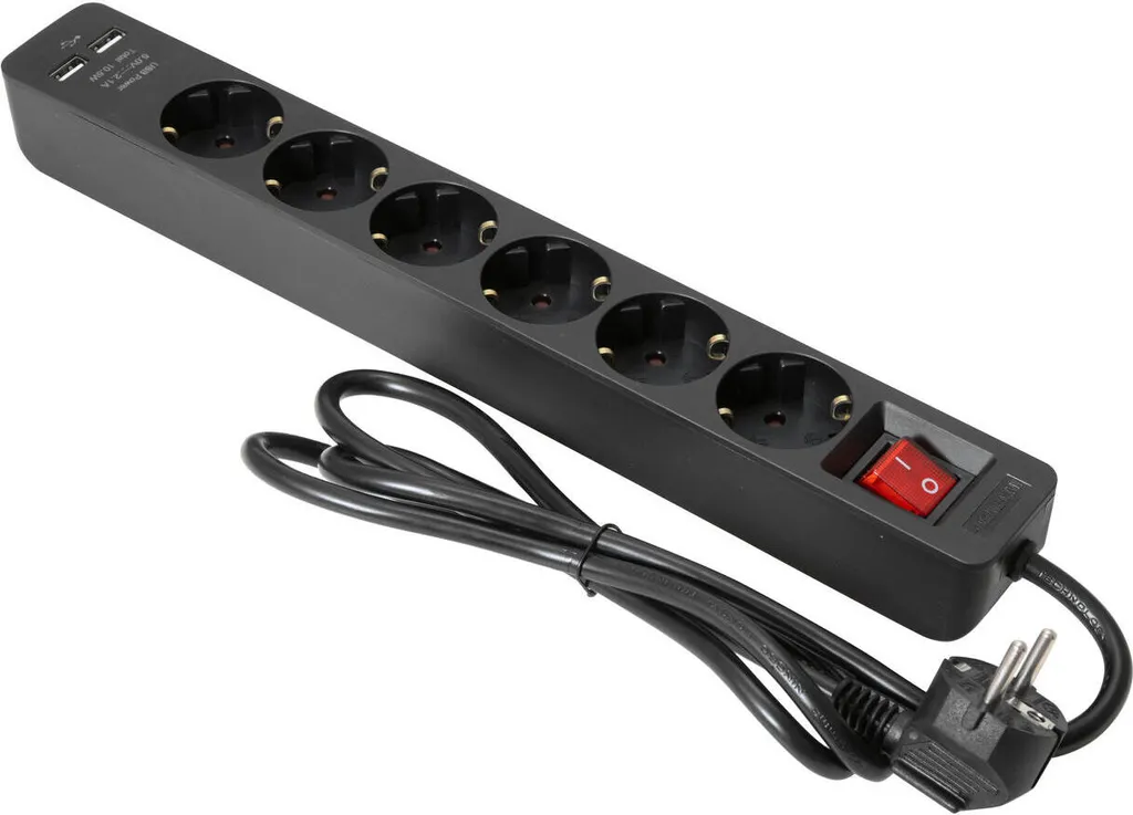 Multiprise 6 Prises avec Double Port USB EUROLITE ON-1 Noire 16A