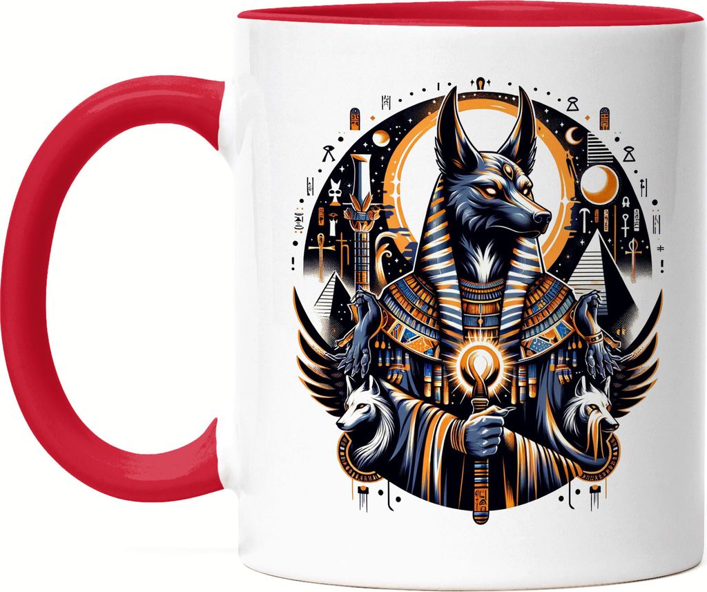 Anubis Ägyptischer Gott Tasse Rot - Pharao und Gold