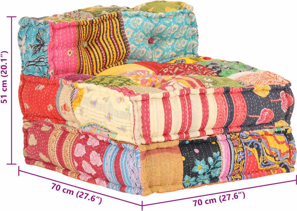 Pouf bas patchwork tissu multicouleur - Chauffeuse modulaire design - 10