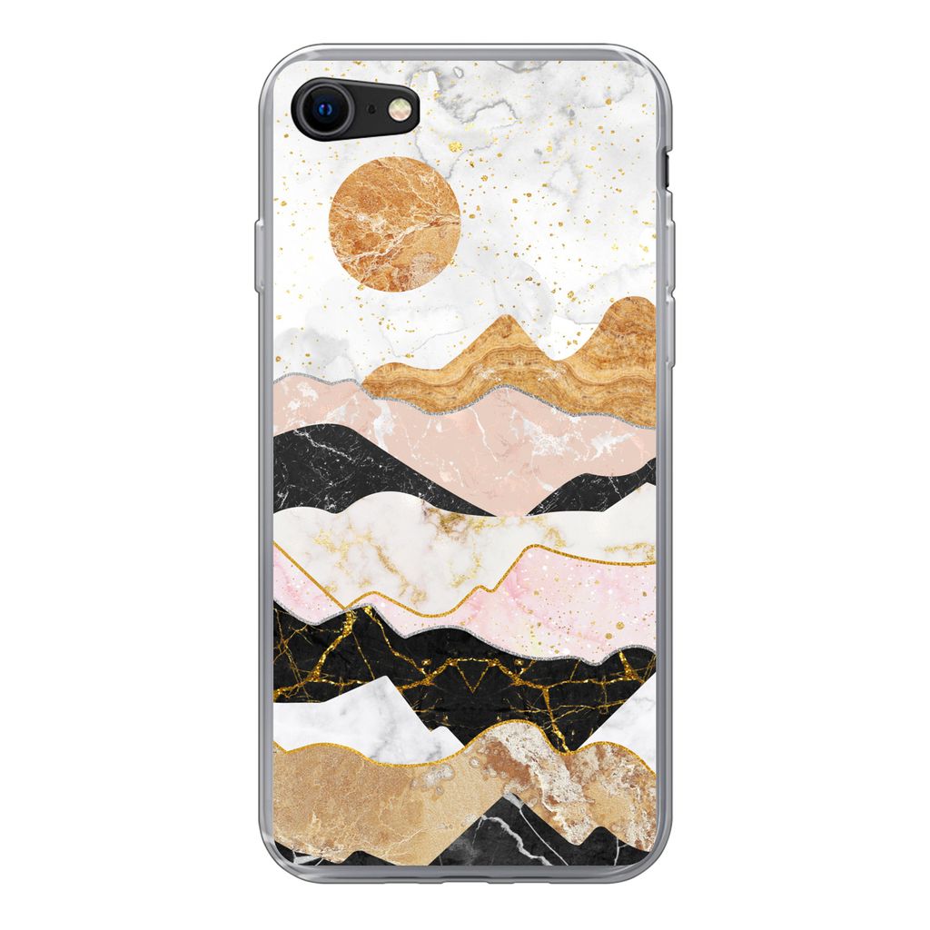 MuchoWow Handyhülle Schutzhülle Hülle für iPhone 7 Marmor - Gold - Pastell Silikon Softcase Handy Hülle - Kartenhalter
