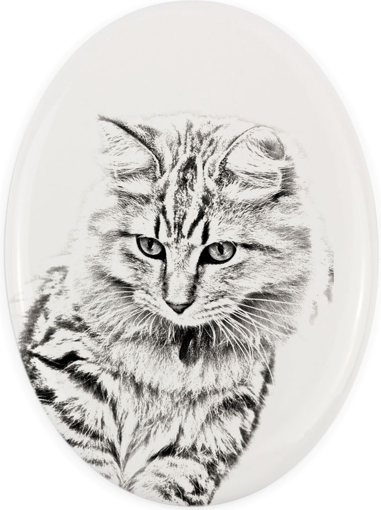 Amerikanisch Bobtail - Gedenktafel mit einem Foto einer Katze, Grabplatte mit Druck, personalisierte ovale Platte der Marke Art-Dog
