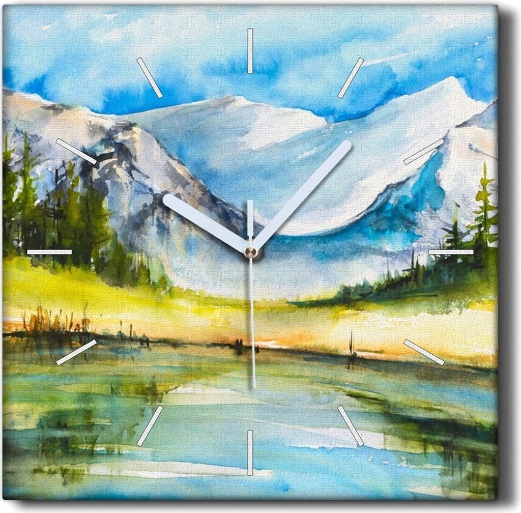 Coloray Hodiny Unikátní 30x30 cm Tiché hodiny Pro obývací pokoj a kuchyň Nástěnné hodiny Plátno Černé ručičky hodin - Lesní krajina...