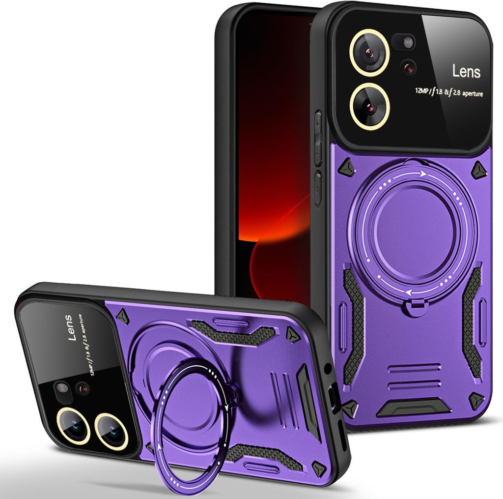 Rüstung Handyhülle für Xiaomi 13T / 13T Pro /Redmi K60 Ultra Dual-Layer Ringhalter Ständer Hülle Lila
