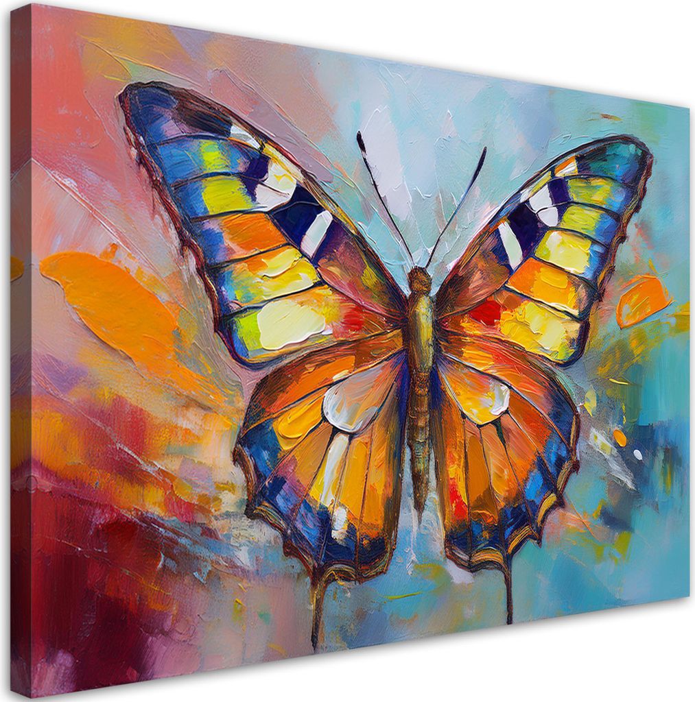 Leinwandbild Bunter Schmetterling 90x60 Feeby Bunt bild für die wand bereit zum aufhängen