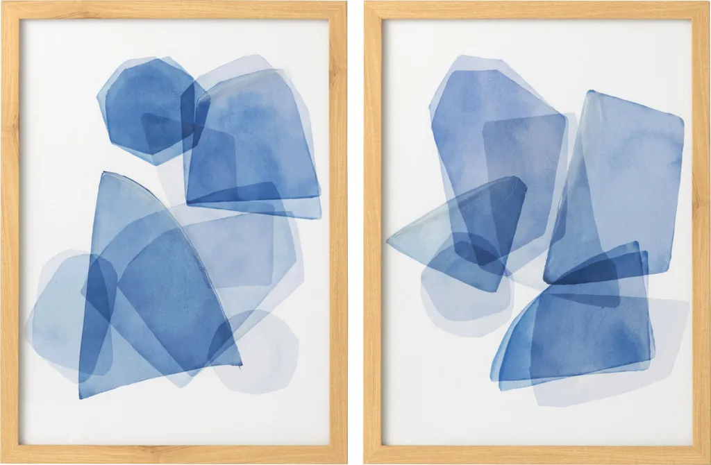 Lot de 2 Cadres J-Line en MDF Motifs Géométriques Bleus et Blancs